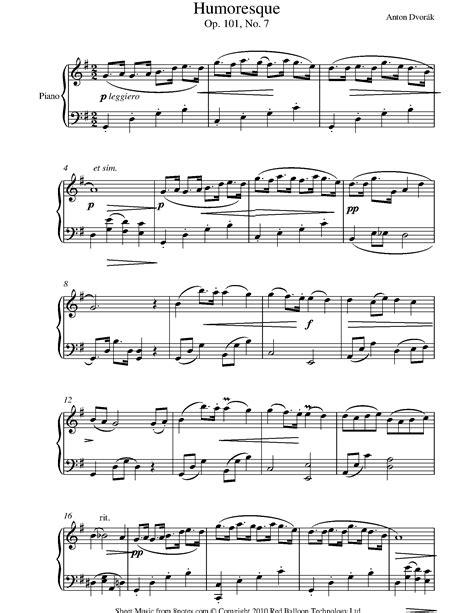  Dvorak's Humoresque Arranged For Easy Piano by Antonin Dvorak